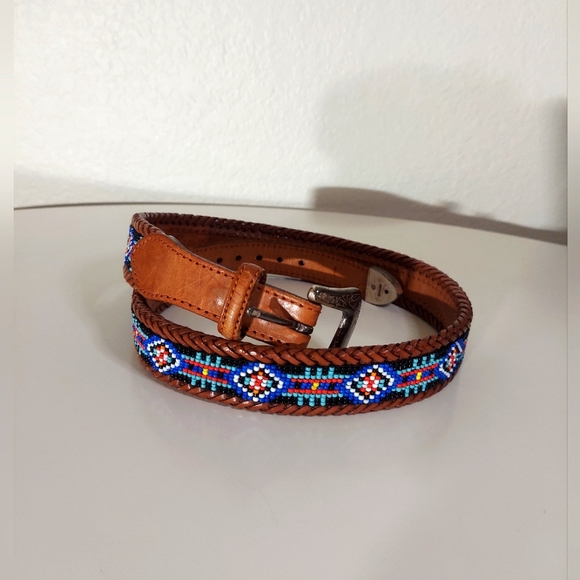 Eddie Bauer Accessories - Eddie Bauer Vintage Brown Leather Beaded Belt